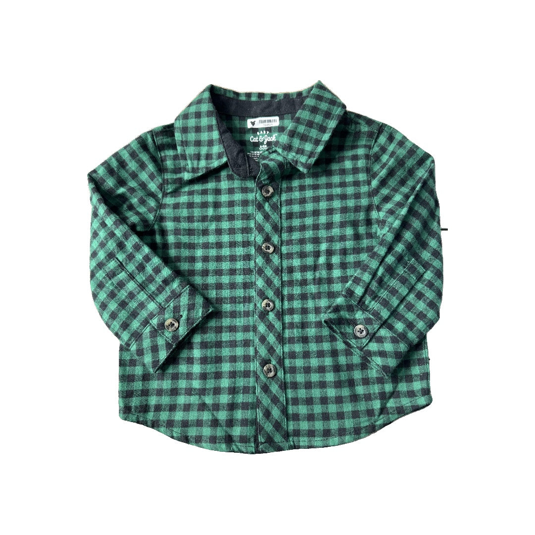 Cat & Jack Unisex Forest Green | Black Button Down Short Sleeve Size: 6-9 months Forest Green | Black
