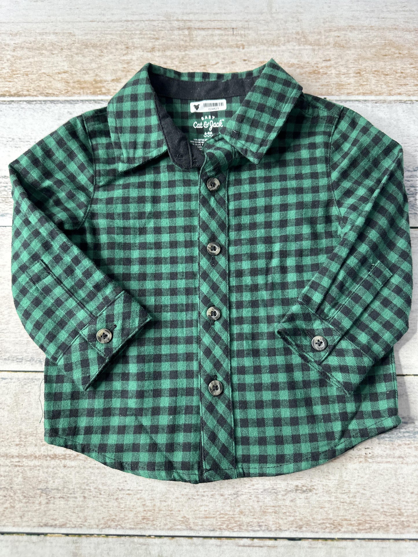 Cat & Jack Unisex Forest Green | Black Button Down Short Sleeve Size: 6-9 months Forest Green | Black