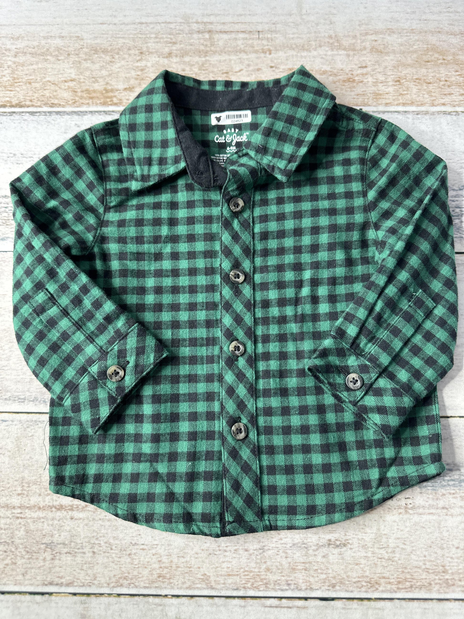 Cat & Jack Unisex Forest Green | Black Button Down Short Sleeve Size: 6-9 months Forest Green | Black