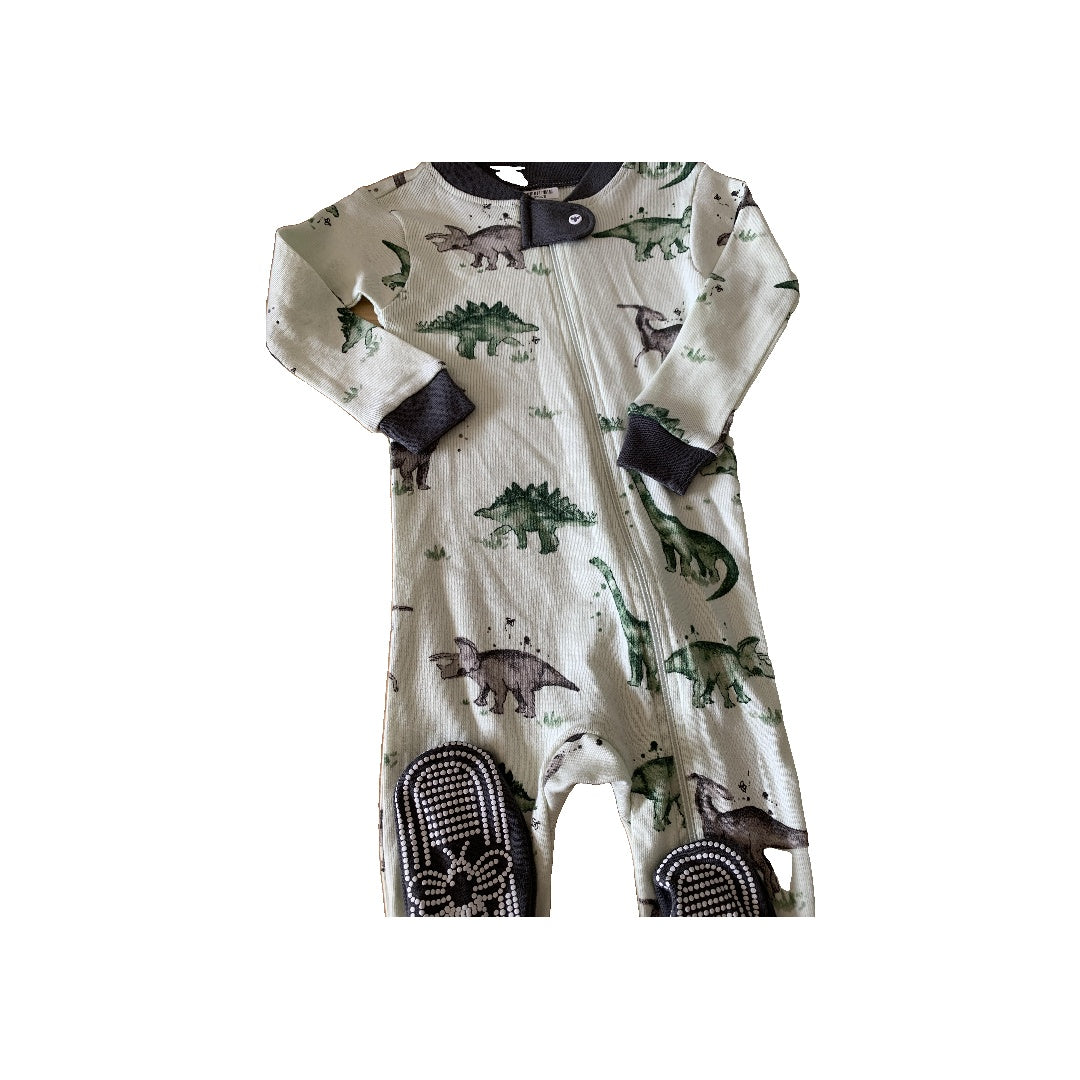 Burt's Bees Boys Forest Green | Mint | Dinosaur Pajamas Size: 6-9 months Forest Green | Mint | Dinosaur