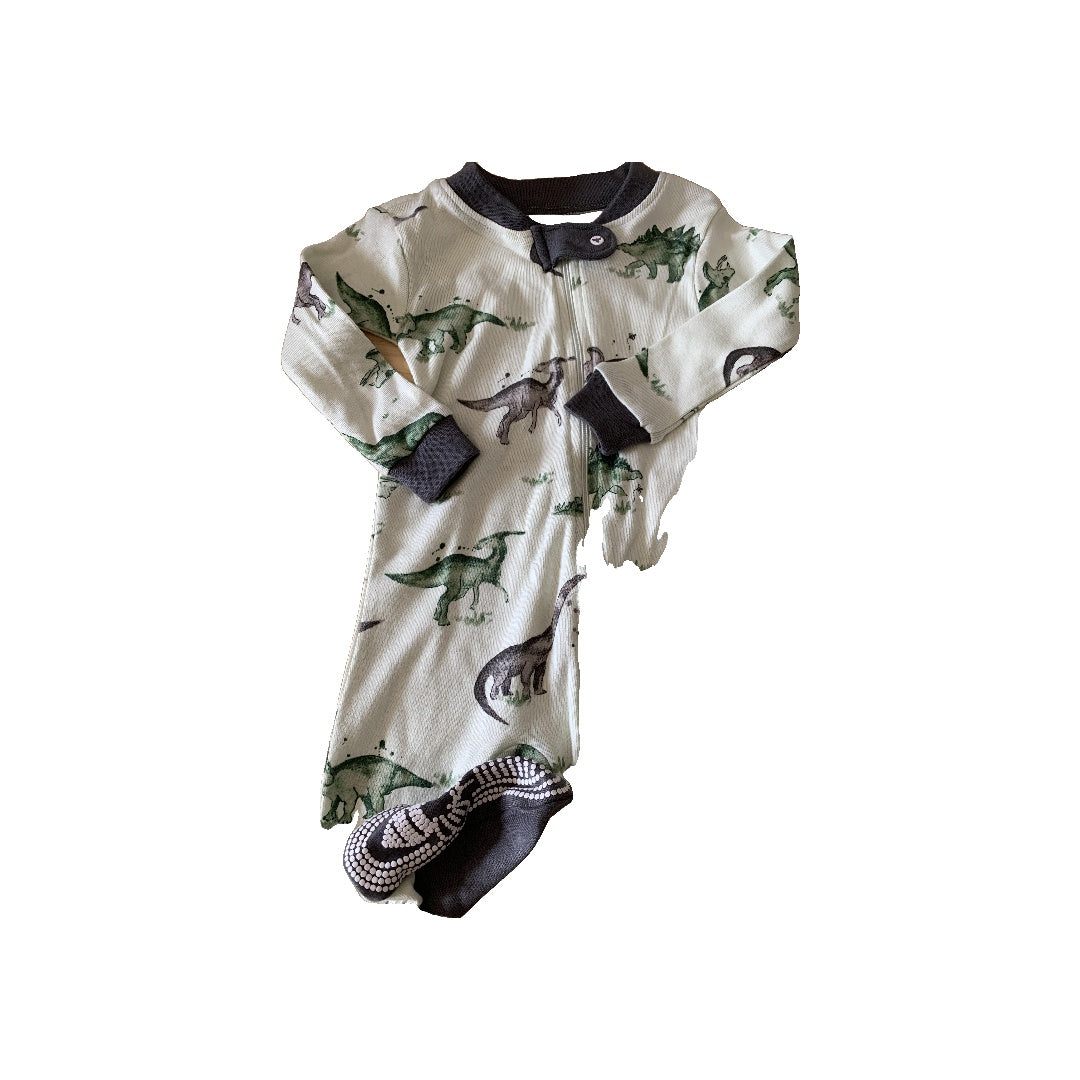 Burt's Bees Boys Forest Green | Mint | Dinosaur Pajamas Size: 6-9 months Forest Green | Mint | Dinosaur