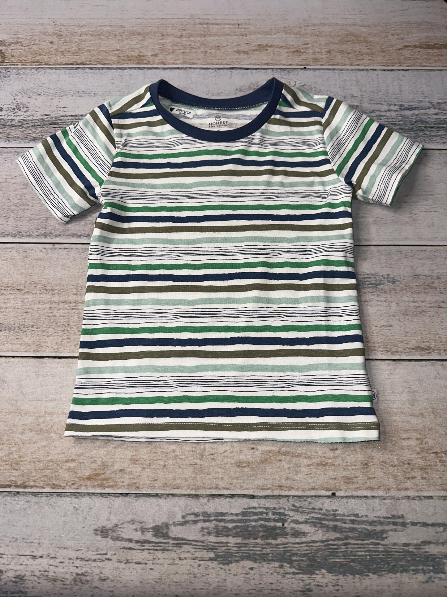 Honest co Boys Forest Green | Navy Blue | Stripe T-Shirt Size: 2T Forest Green | Navy Blue | Stripe