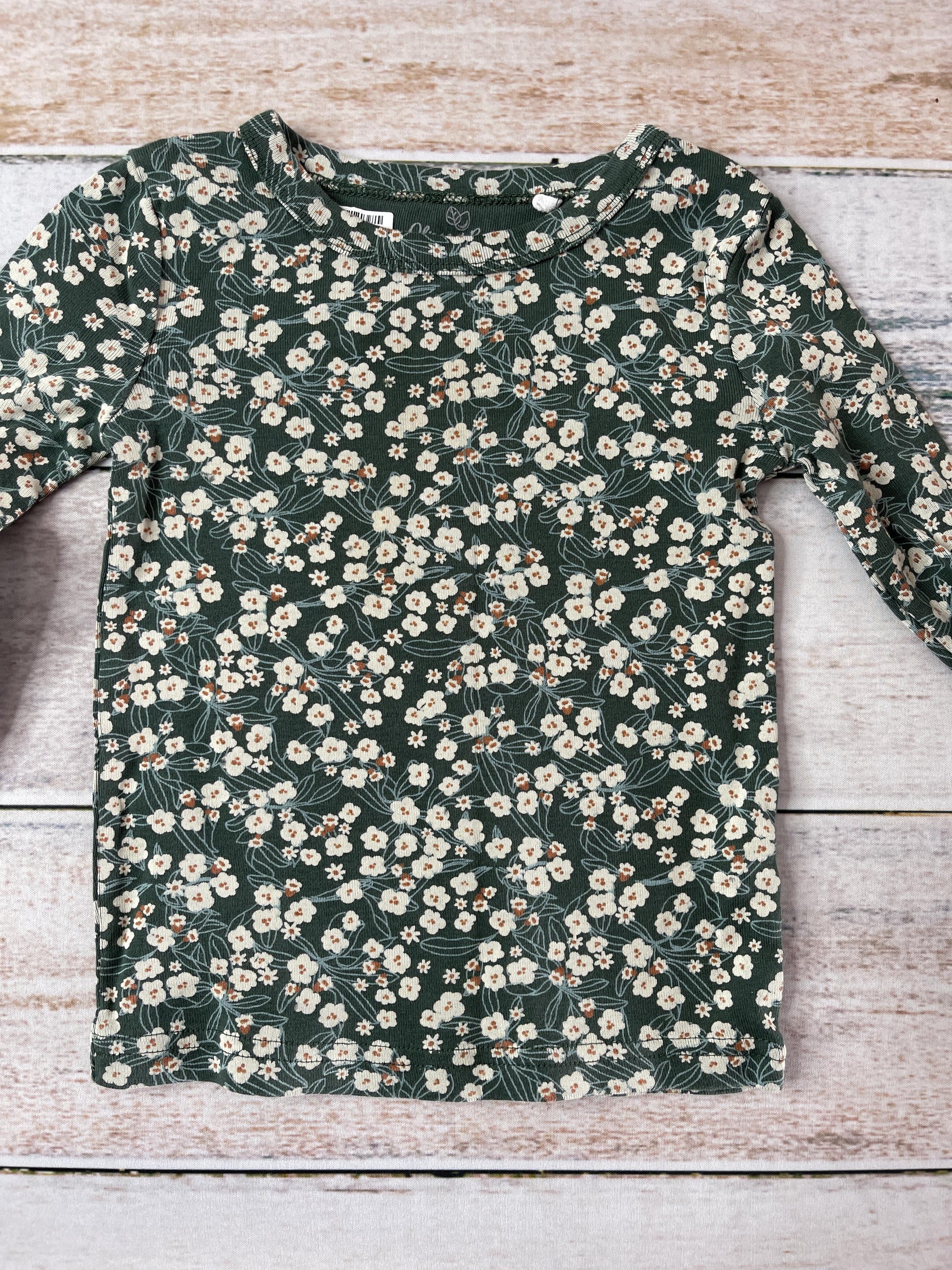 Oliver & Rain Girls Forest Green | Pink floral Pajamas Size: 2T Forest Green | Pink floral
