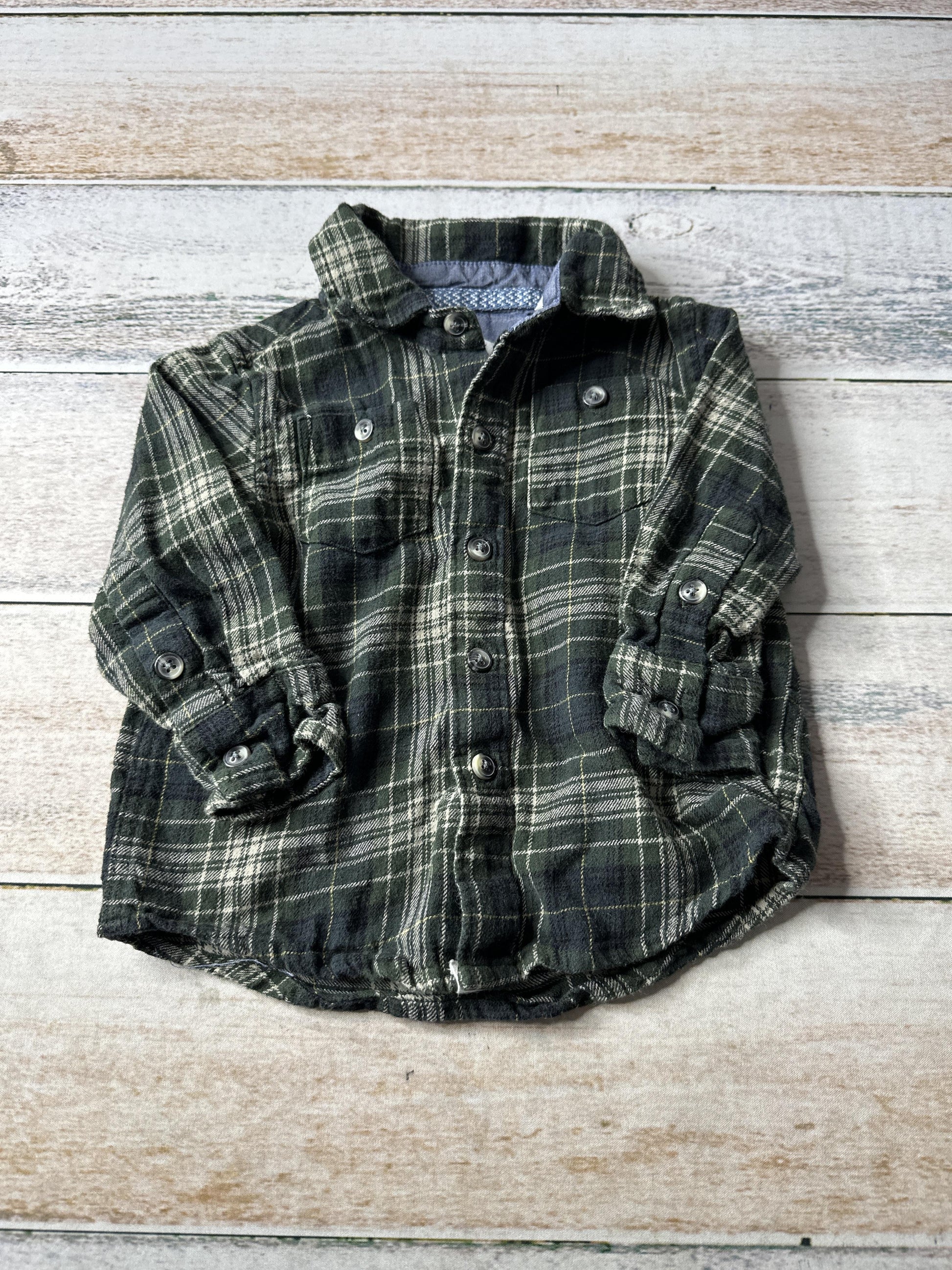 Sovereign Code Boys Forest Green | plaid Button Down Short Sleeve Size: 18 months Forest Green | plaid