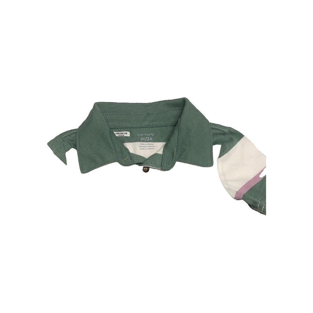 Carters Boys Forest Green | White | Lavender | Stripe Polo Shirt Size: 2T Forest Green | White | Lavender | Stripe
