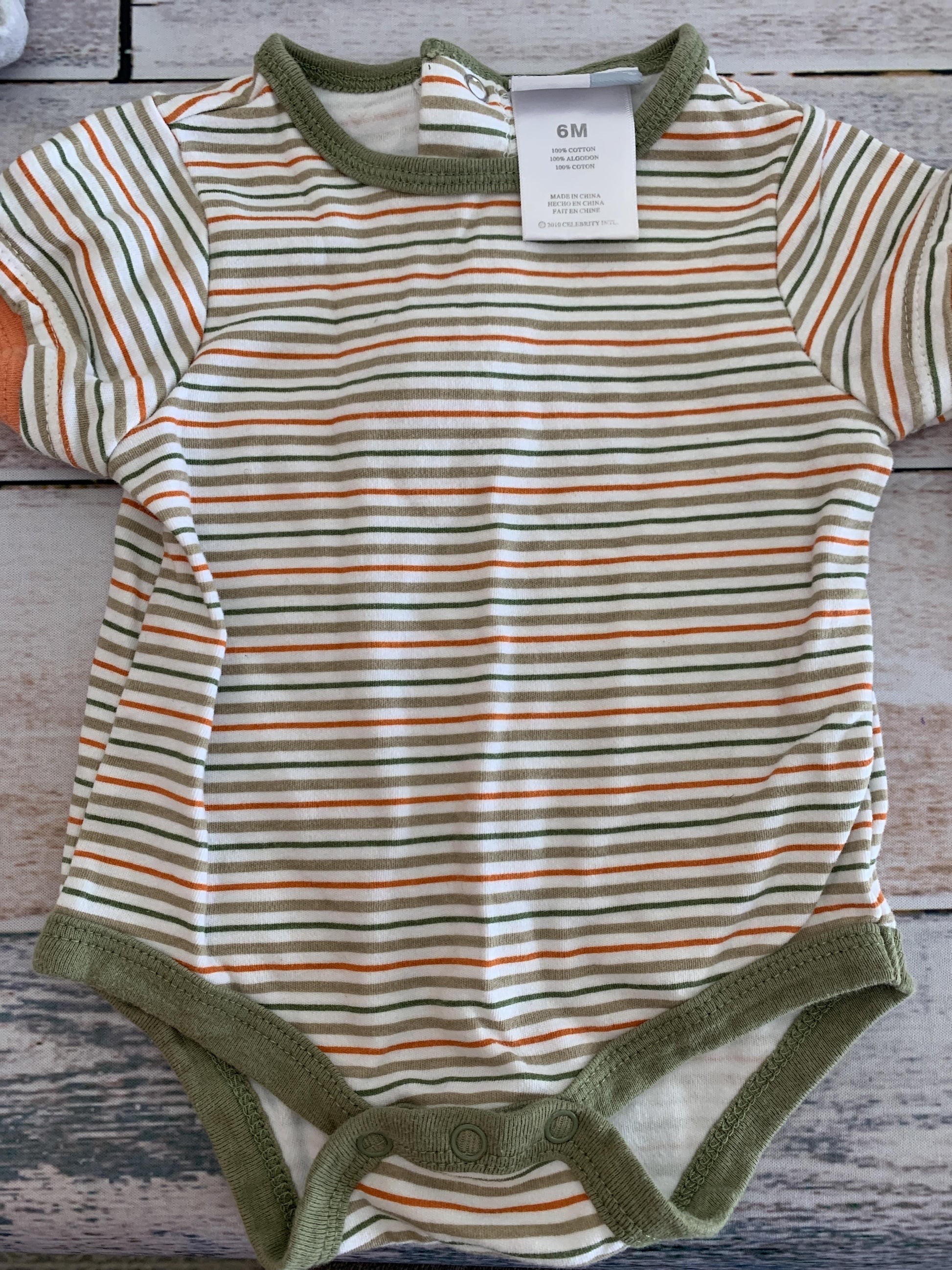 Unisex Forest Green | White | orange | Stripe Onesie Size: 6 months Forest Green | White | orange | Stripe