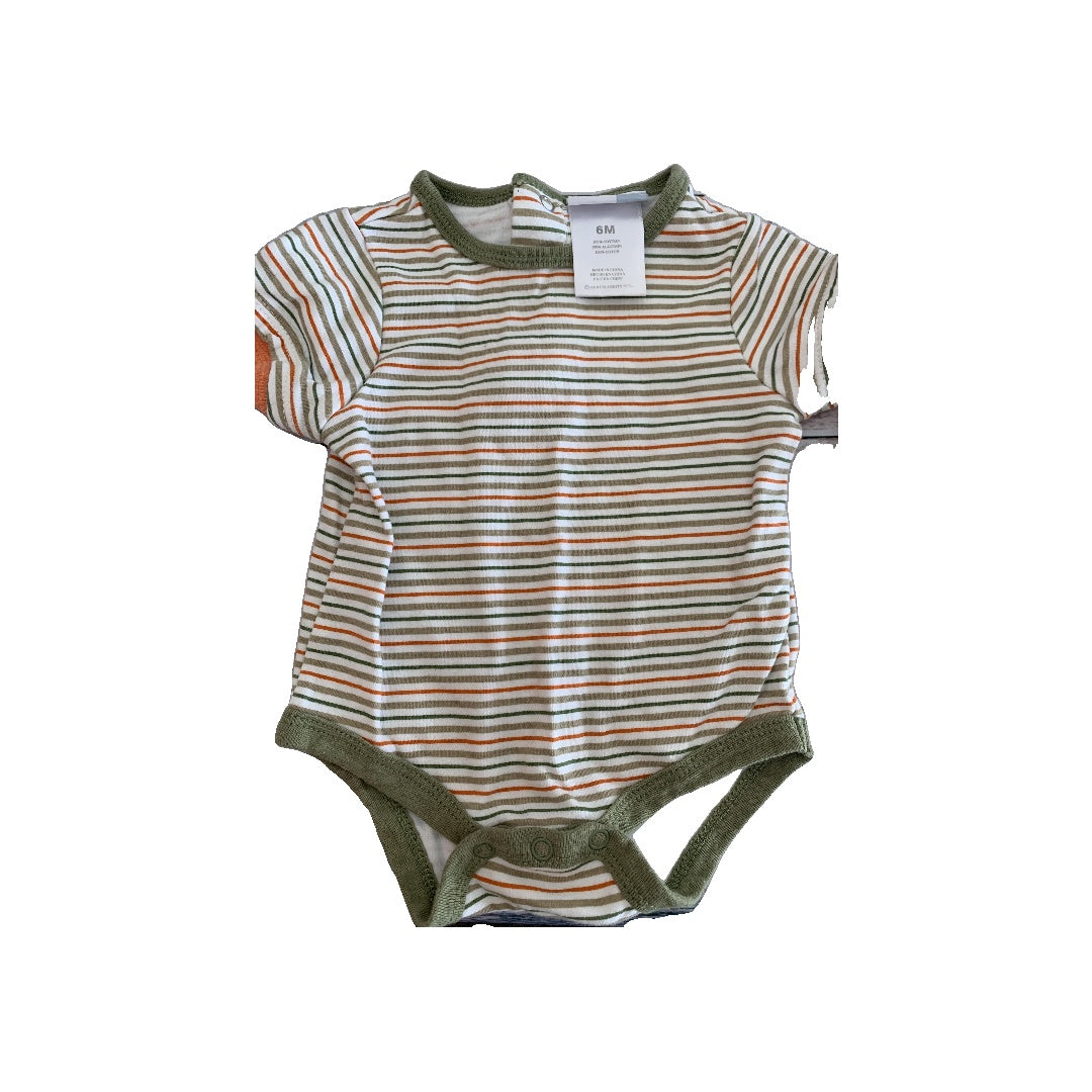 Unisex Forest Green | White | orange | Stripe Onesie Size: 6 months Forest Green | White | orange | Stripe