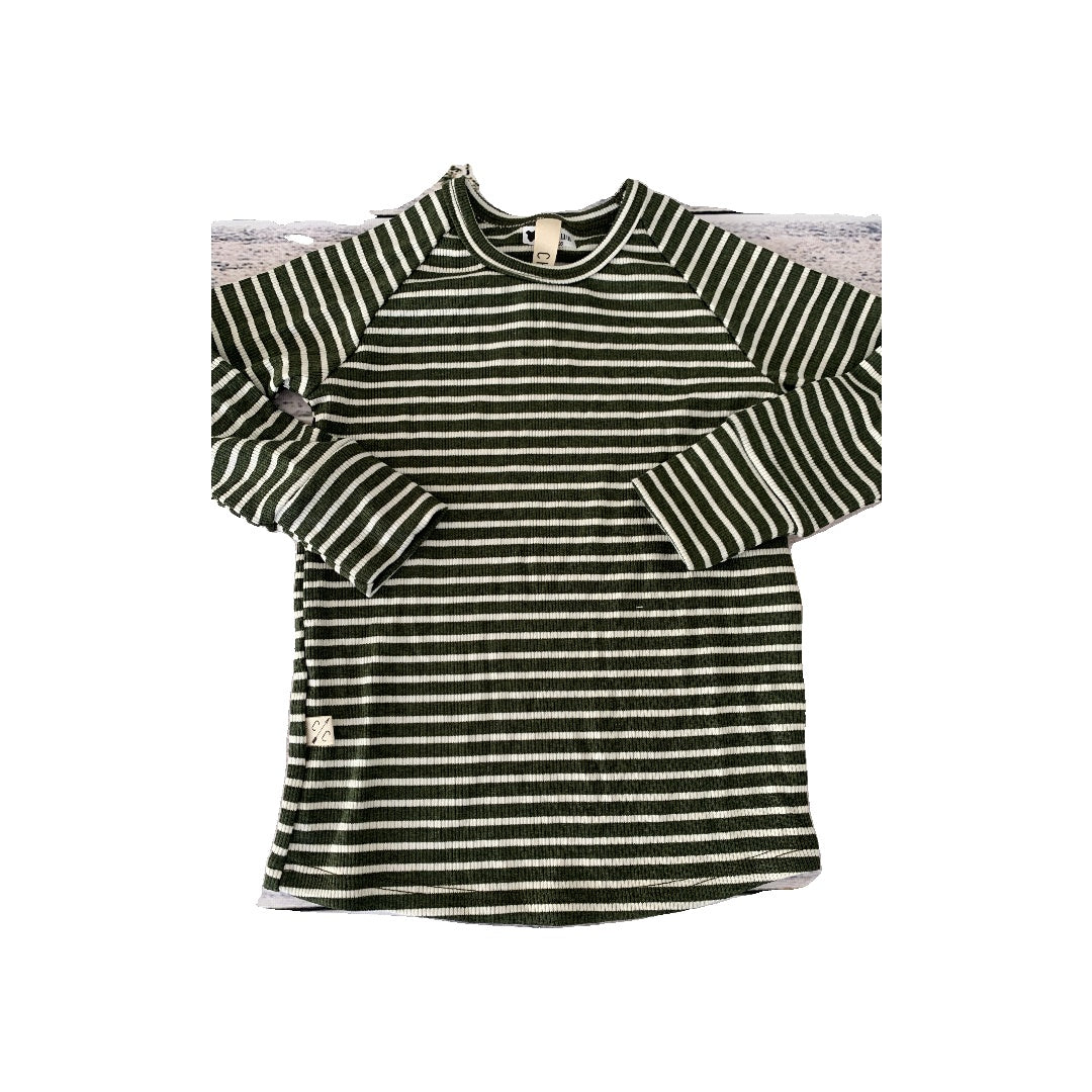 Childhoods Clothing Boys Forest Green | White | Stripe Long Sleeve Shirt Size: 18-24 months Forest Green | White | Stripe