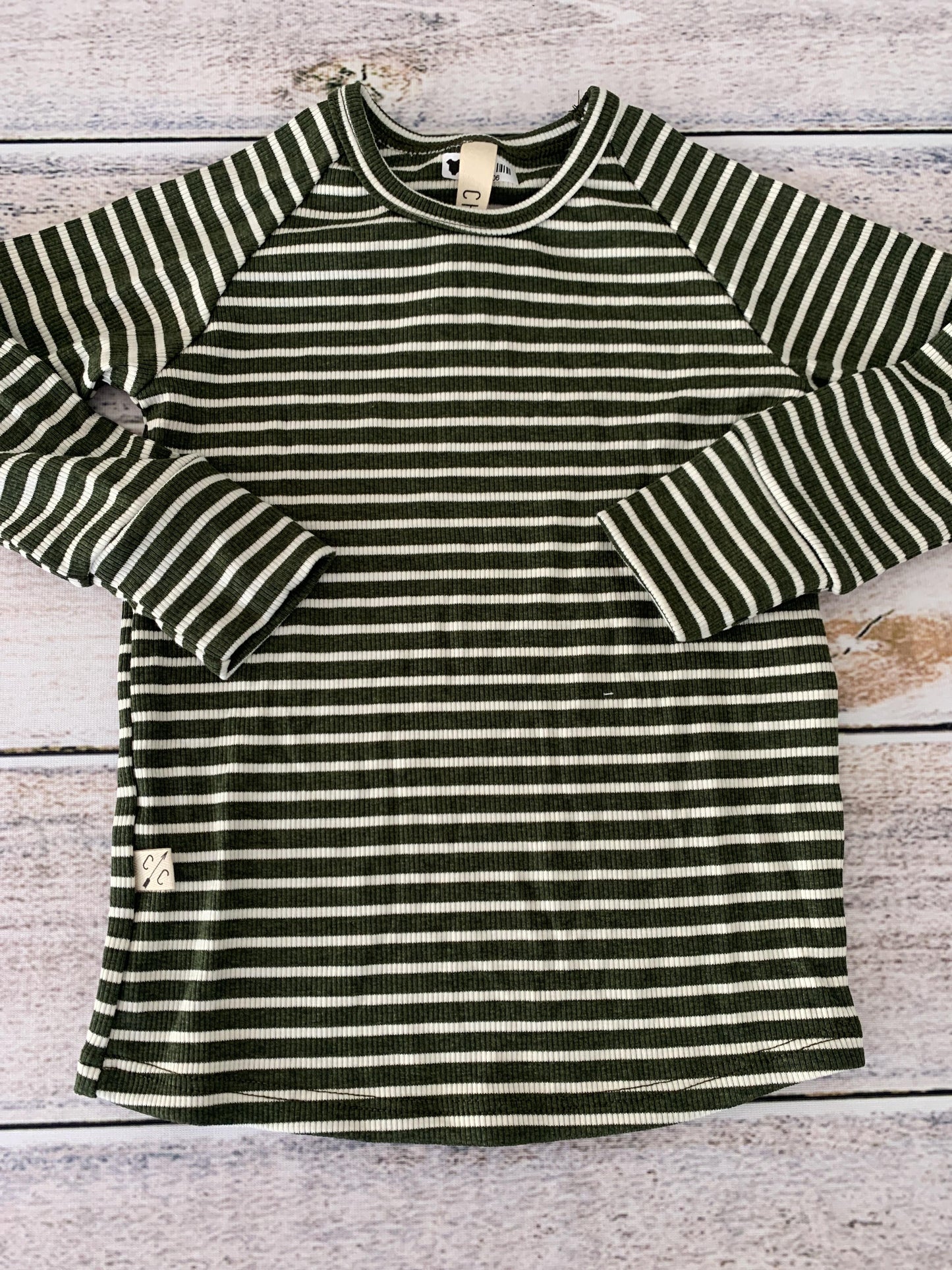 Childhoods Clothing Boys Forest Green | White | Stripe Long Sleeve Shirt Size: 18-24 months Forest Green | White | Stripe