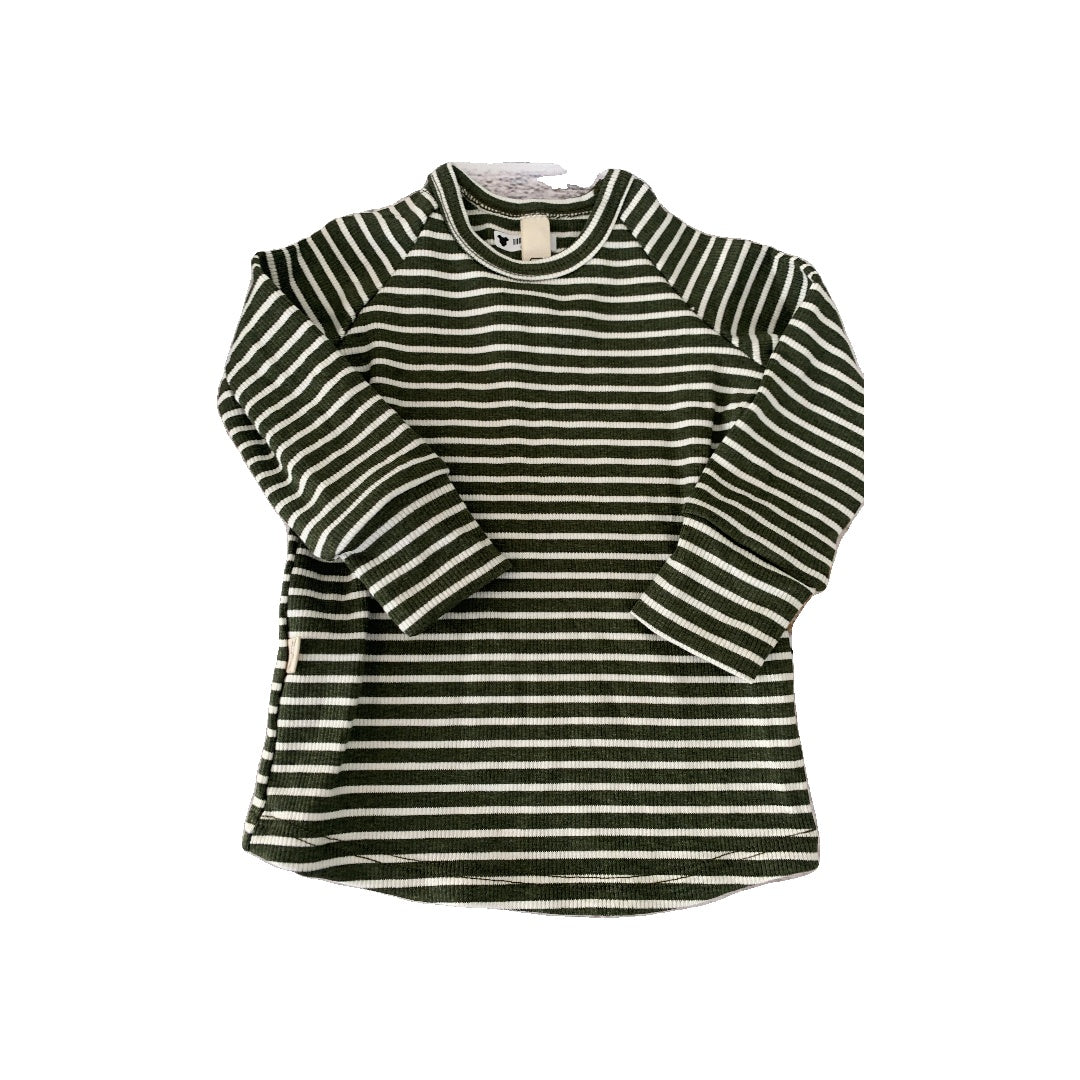 Childhoods Clothing Boys Forest Green | White | Stripe Long Sleeve Shirt Size: 6-12 months Forest Green | White | Stripe