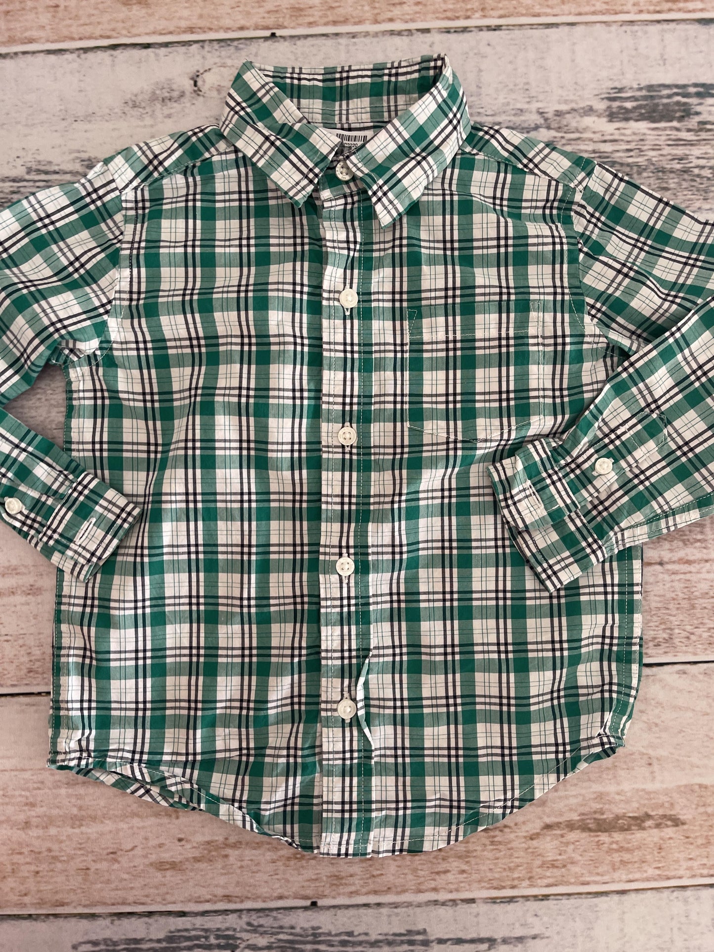 Janie and Jack Boys Forest Green | White Button Down Short Sleeve Size: 2T Forest Green | White