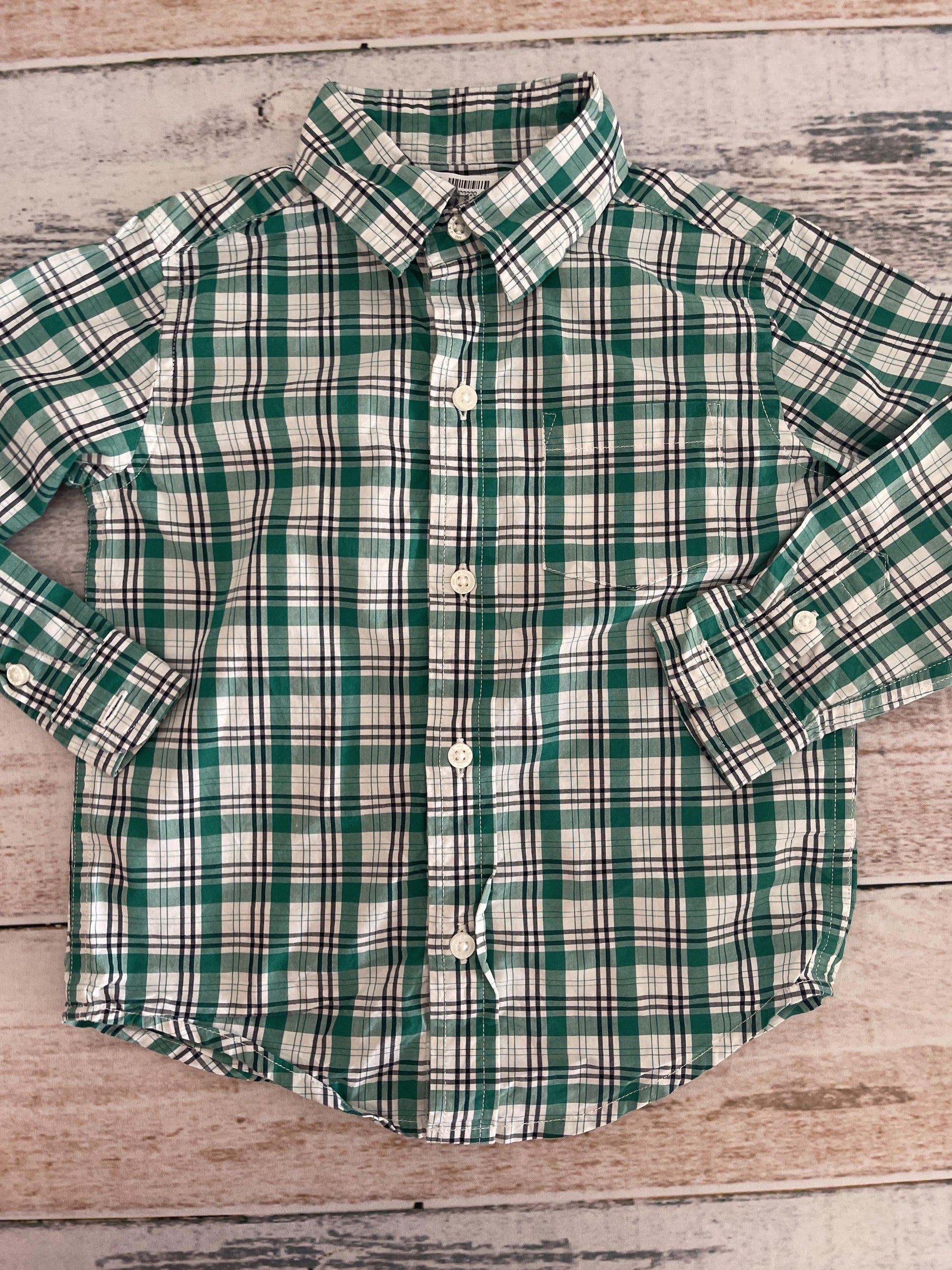 Janie and Jack Boys Forest Green | White Button Down Short Sleeve Size: 2T Forest Green | White