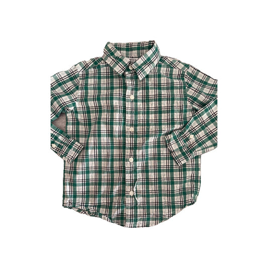 Janie and Jack Boys Forest Green | White Button Down Short Sleeve Size: 2T Forest Green | White