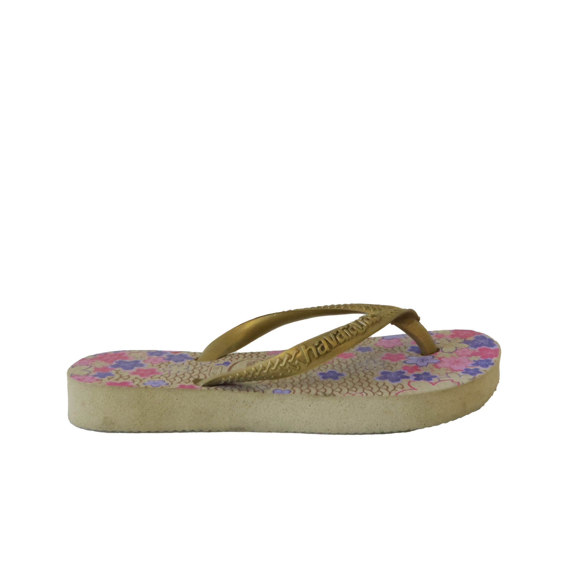 Havaianas Girls Gold | Pink | Purple Floral Flip Flops Size: 7-8 Toddler Gold | Pink | Purple Floral