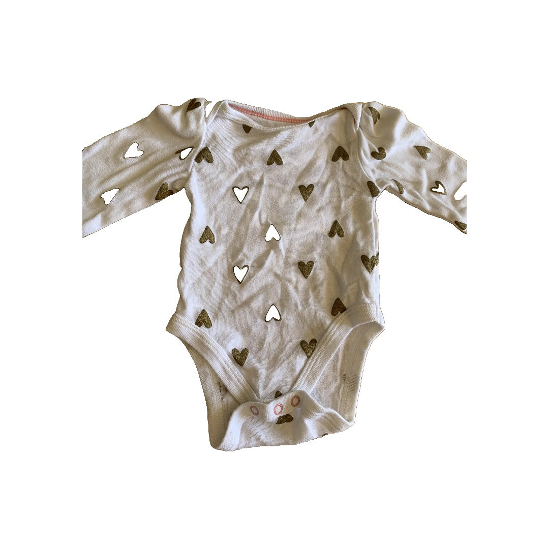 Girls Gold | White | Hearts Onesie Size: Newborn Gold | White | Hearts