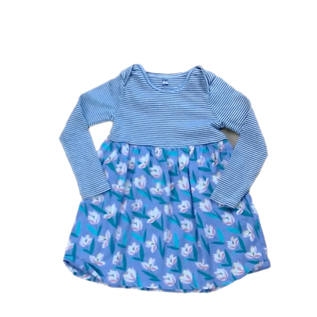 Tea Collection Girls Gray and White Stripe and Purple Floral Dress Size: 3T Gray and White Stripe and Purple Floral