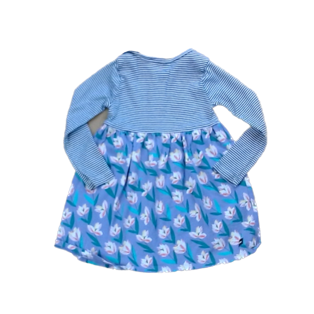 Tea Collection Girls Gray and White Stripe and Purple Floral Dress Size: 3T Gray and White Stripe and Purple Floral