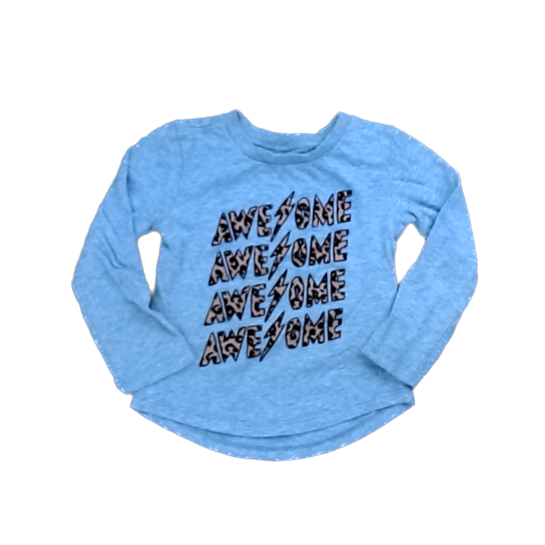 Rockets Of Awesome Girls Gray | Awesome in Leopard Print Long Sleeve T-Shirt Size: 2T Gray | Awesome in Leopard Print