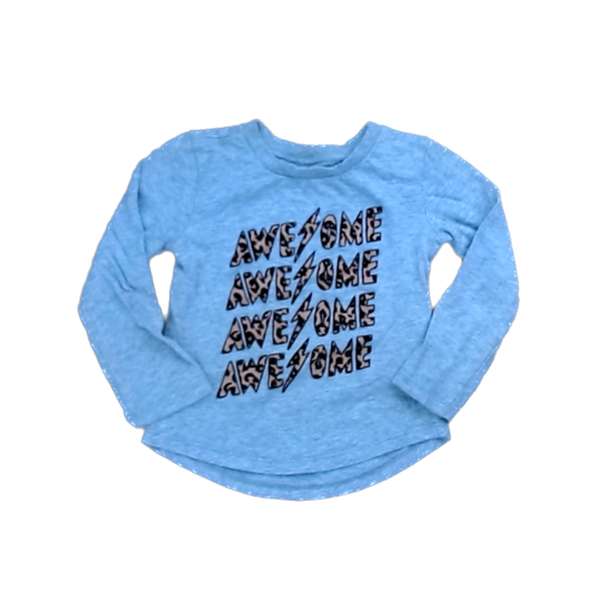 Rockets Of Awesome Girls Gray | Awesome in Leopard Print Long Sleeve T-Shirt Size: 2T Gray | Awesome in Leopard Print