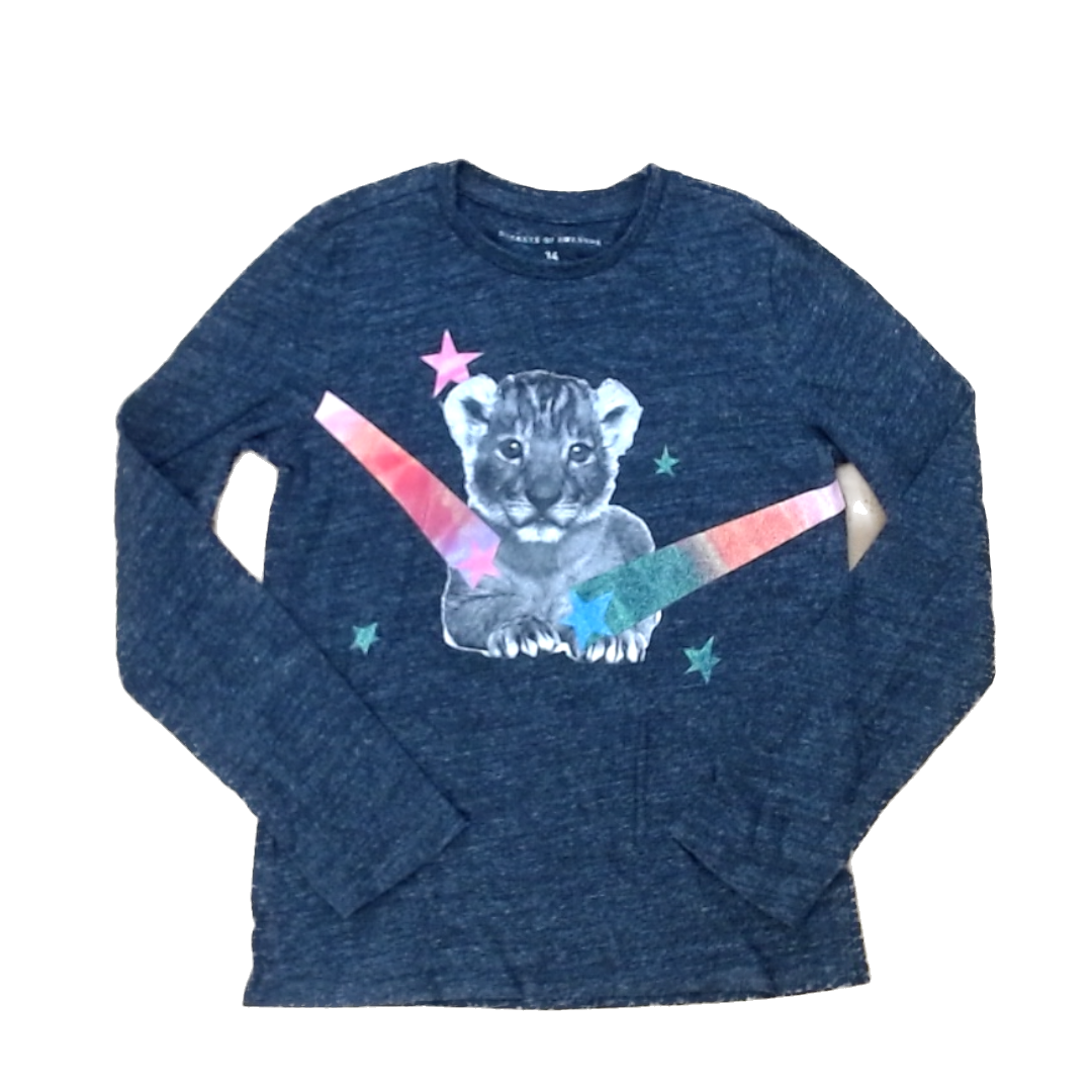 Rockets Of Awesome Girls Gray | Baby Tiger | Stars Long Sleeve T-Shirt Size: 14 Years Gray | Baby Tiger | Stars