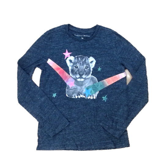 Rockets Of Awesome Girls Gray | Baby Tiger | Stars Long Sleeve T-Shirt Size: 14 Years Gray | Baby Tiger | Stars