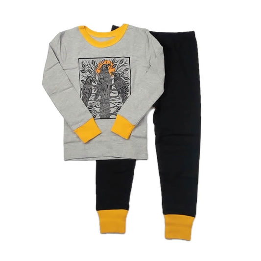 Mightly Boys Gray | Black Bird 2-piece Pajamas Size: 6-14 Years Gray | Black Bird