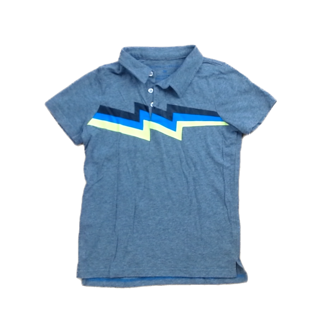 Rockets Of Awesome Boys Gray | Black, Blue and Green Chest Stripe Polo Shirt Size: 7 - 10 Years Gray | Black, Blue and Green Chest Stripe
