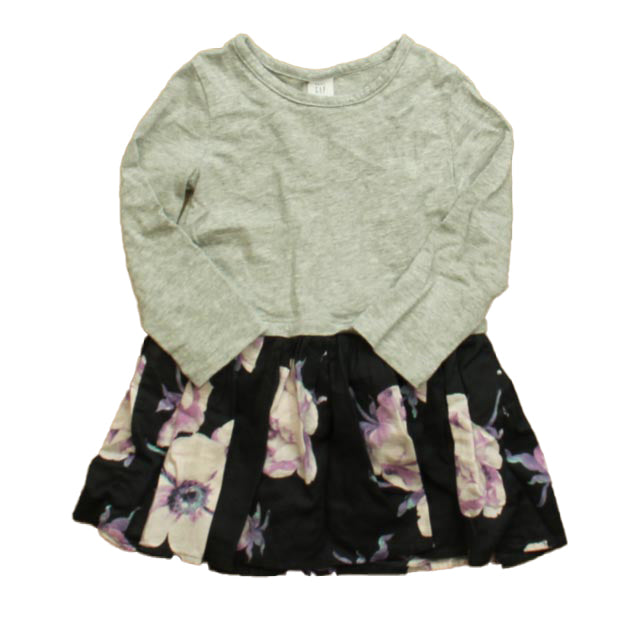 Gap Girls Gray | Black Floral Dress Size: 2T Gray | Black Floral