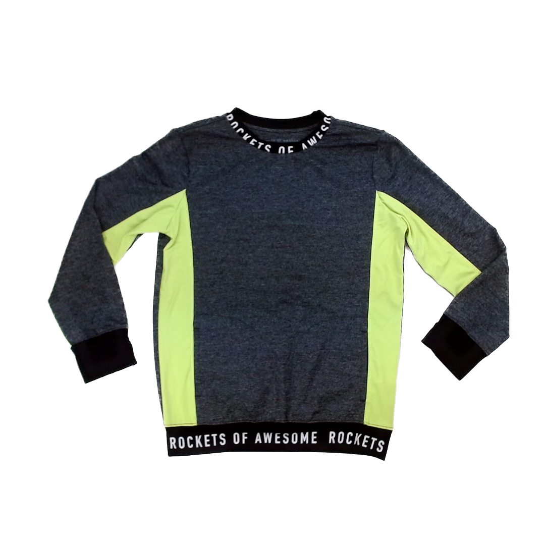 Rockets Of Awesome Boys Gray | Black, Neon Green sides Long Sleeve Shirt Size: 10 Years Gray | Black, Neon Green sides