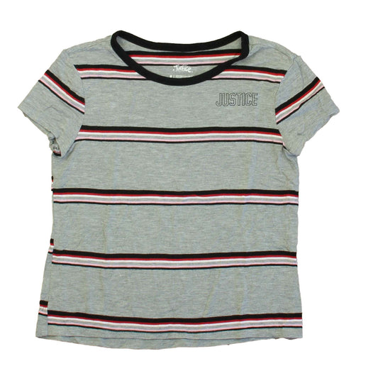 Justice Girls Gray | Black Stripe T-Shirt Size: 8 Years