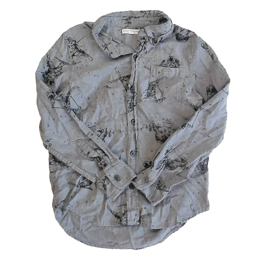 Rockets of Awesome Boys Gray | Black Button Down Long Sleeve Size: 8 Years Gray | Black