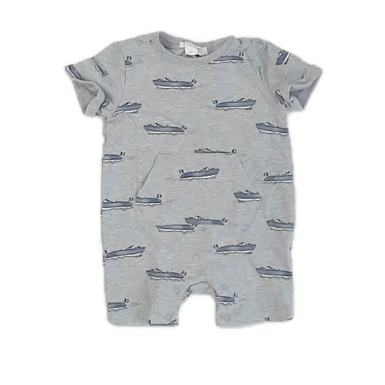 Petit Lem Boys Gray Boats Romper Size: 6 Months Gray Boats