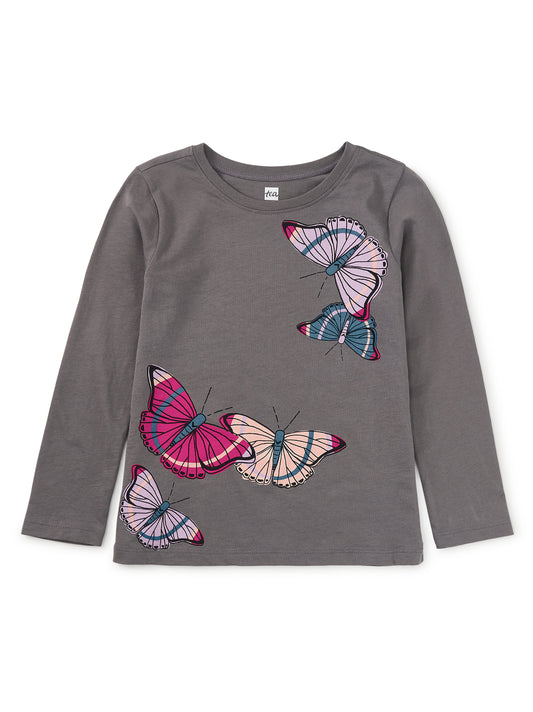 Tea Collection Girls Gray Butterflies Long Sleeve T-Shirt Size: 5T Gray Butterflies