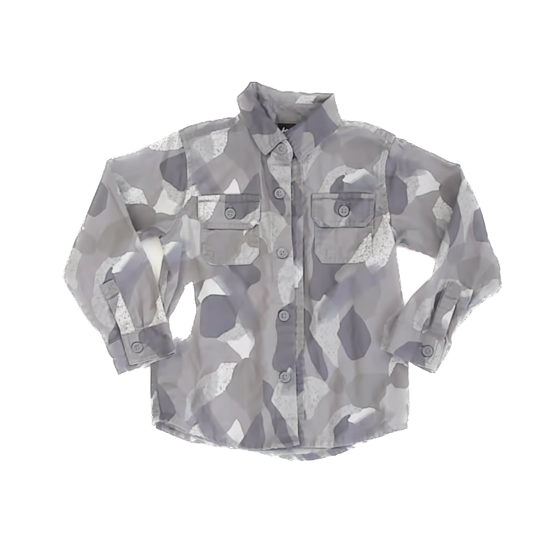 Tea Collection Boys Gray Camo Button Down Long Sleeve Size: 4T Gray Camo