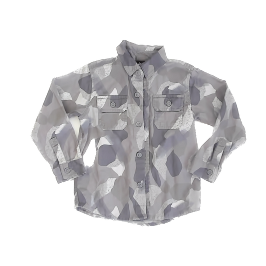 Tea Collection Boys Gray Camo Button Down Long Sleeve Size: 4T Gray Camo