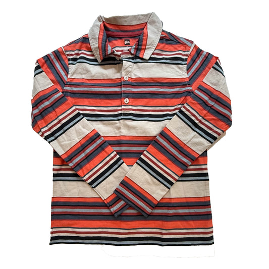 Tea Collection Boys Gray | Coral Stripe Rugby Shirt Size: 10 Years Gray | Coral Stripe