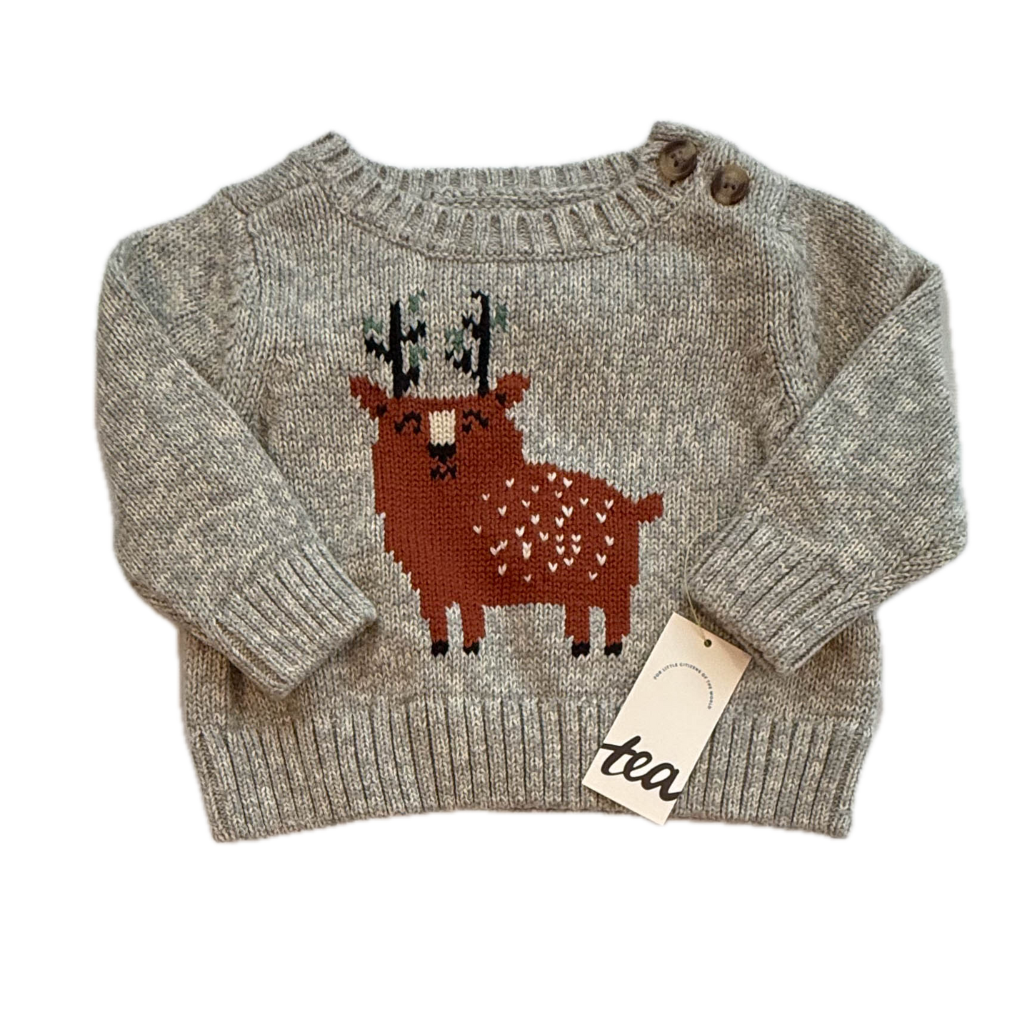Tea Collection Boys Gray Deer Sweater Size: 6-9 Months Gray Deer