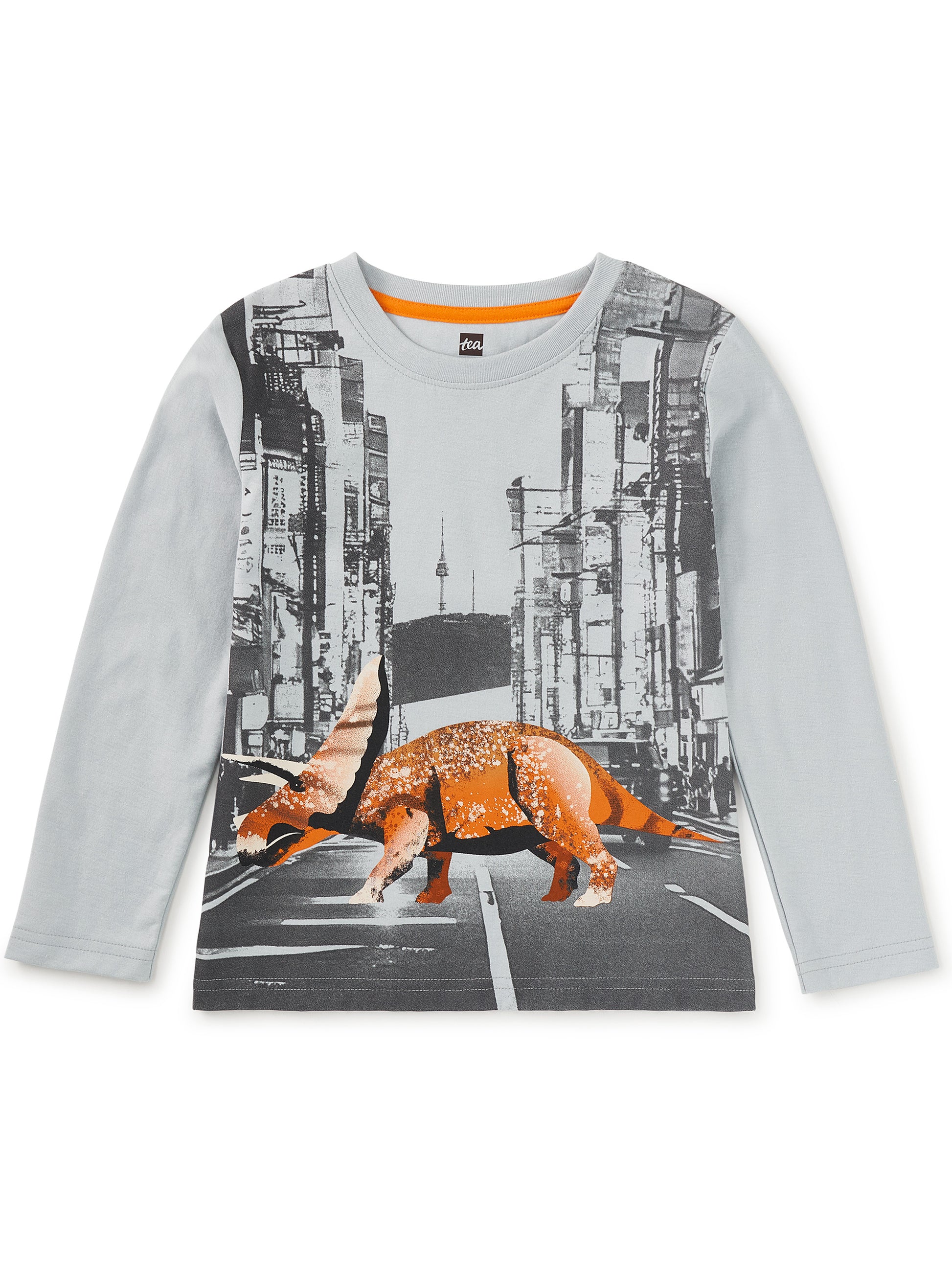 Tea Collection Boys Gray Dino in the City Long Sleeve T-Shirt Size: 5T Gray Dino in the City