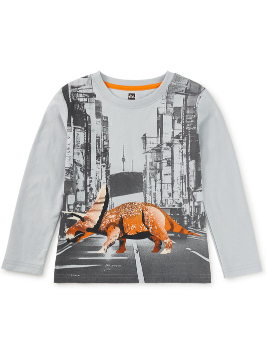 Tea Collection Boys Gray Dino in the City Long Sleeve T-Shirt Size: 5T Gray Dino in the City