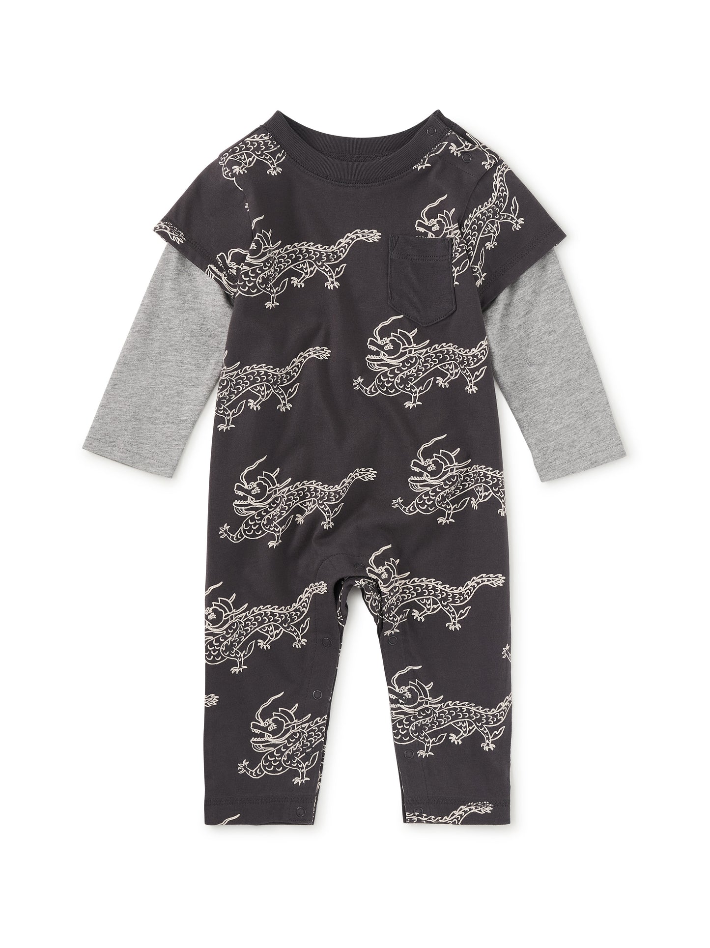 Tea Collection Boys Gray Dragon Long Sleeve Outfit Size: 6-9 Months Gray Dragon