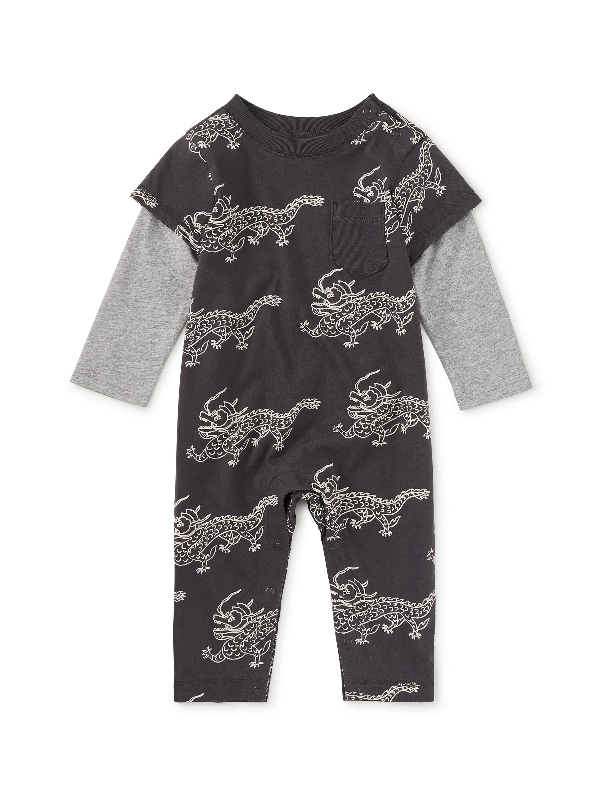 Tea Collection Boys Gray Dragon Long Sleeve Outfit Size: 6-9 Months Gray Dragon
