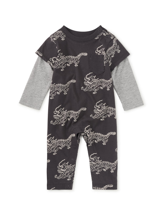 Tea Collection Boys Gray Dragon Long Sleeve Outfit Size: 6-9 Months Gray Dragon