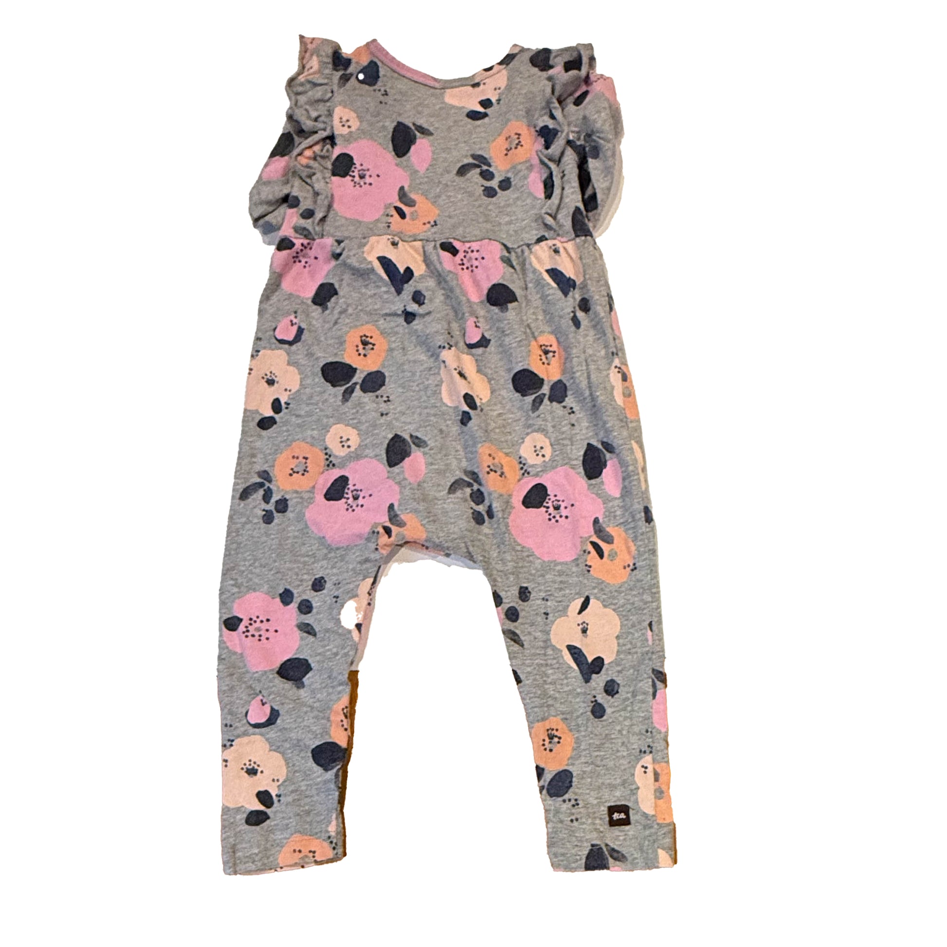 Tea Collection Girls Gray Floral Long Sleeve Outfit Size: 12-18 Months Gray Floral