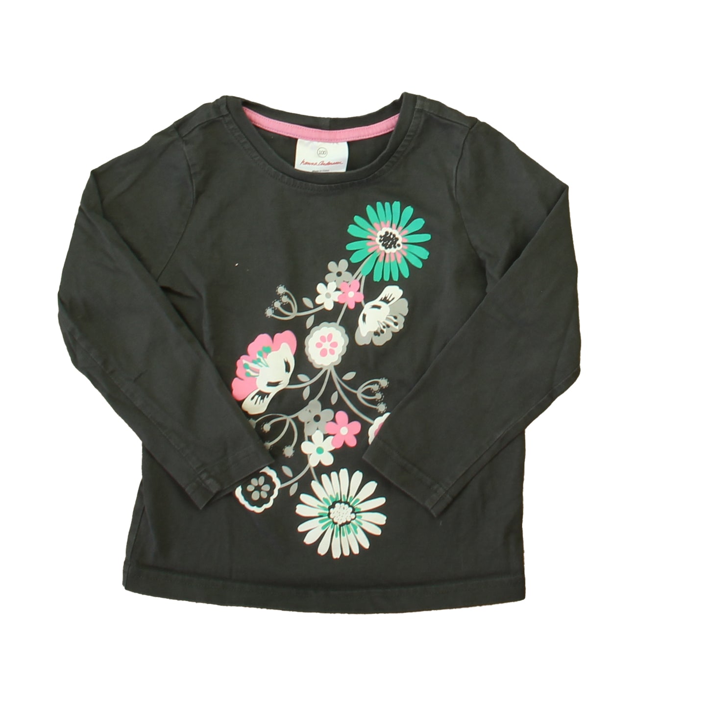 Pre-owned - Good: Hanna Andersson Girls Gray Floral Long Sleeve T-Shirt size: 4T