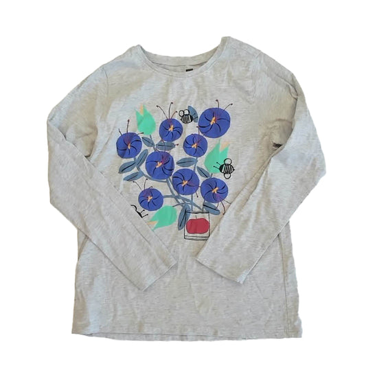 Tea Collection Girls Gray Floral Long Sleeve T-Shirt Size: 10 Years Gray Floral