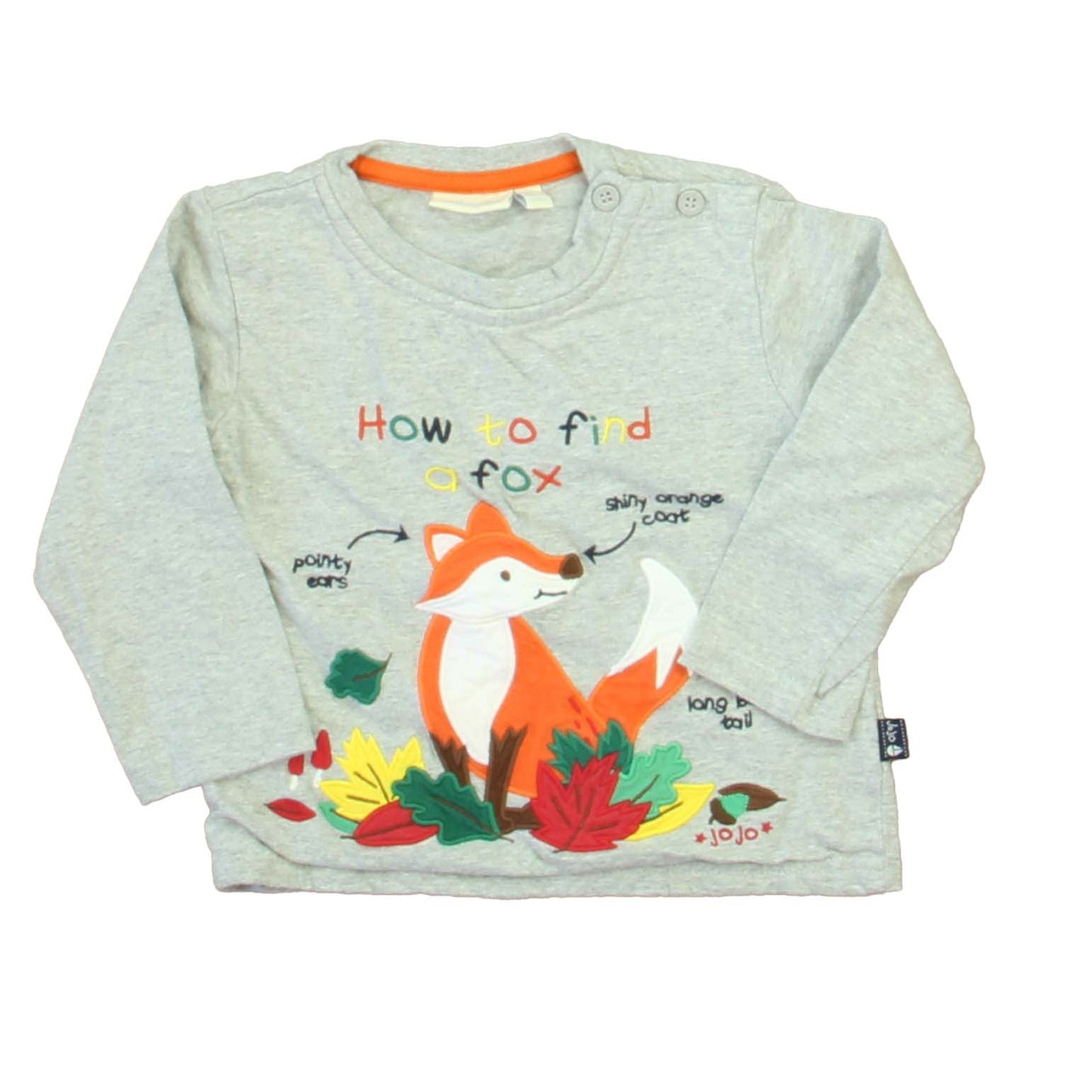 JoJo Maman Bebe Boys Gray Fox Long Sleeve T-Shirt Size: 18-24 Months