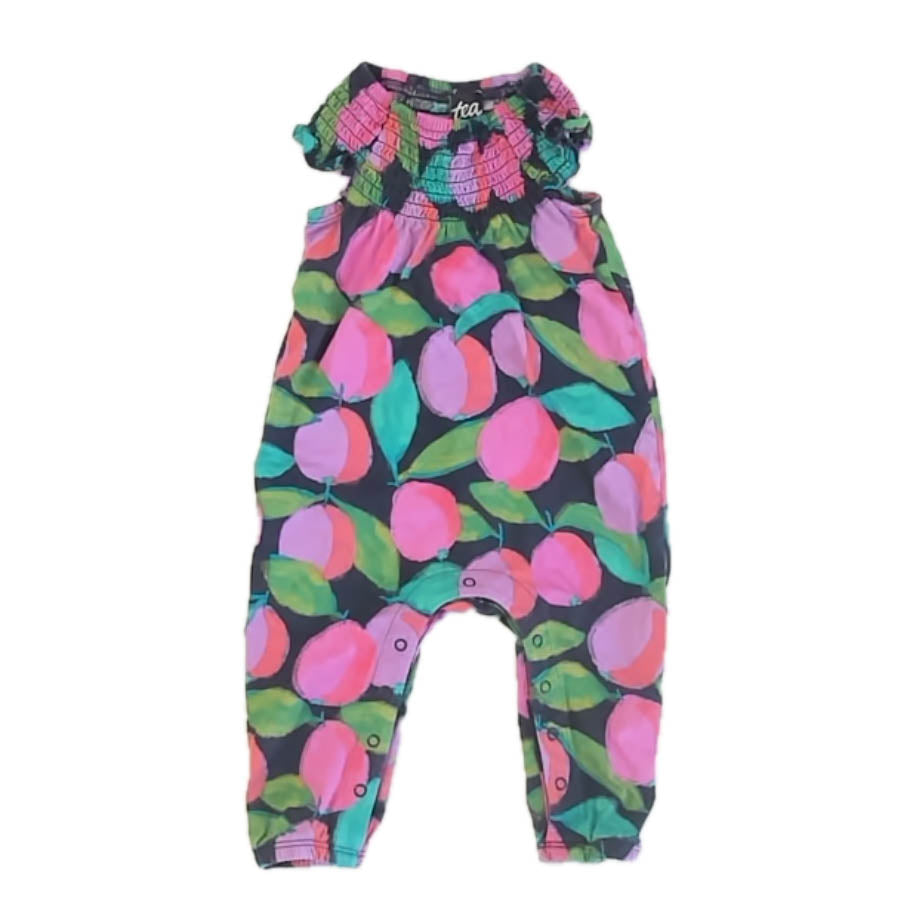 Tea Collection Girls Gray Fruit Romper Size: 6-9 Months Gray Fruit