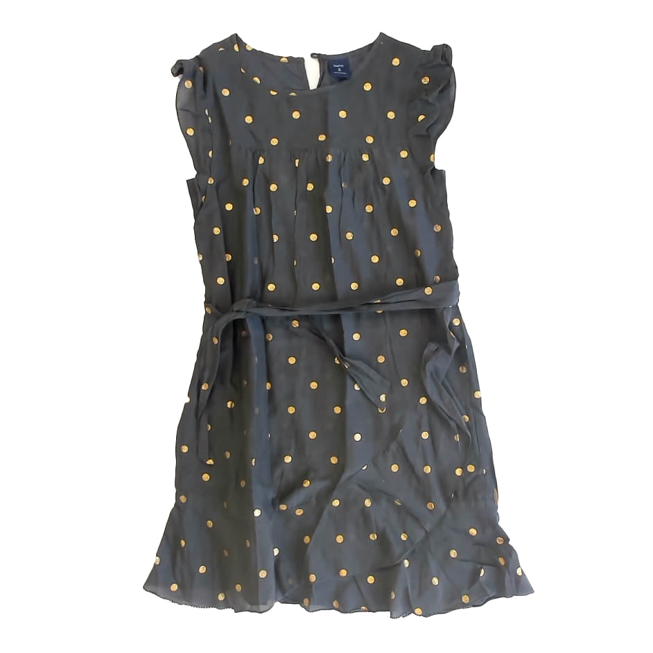 Gap Girls Gray | Gold Polka Dots Dress Size: 8 Years Gray | Gold Polka Dots