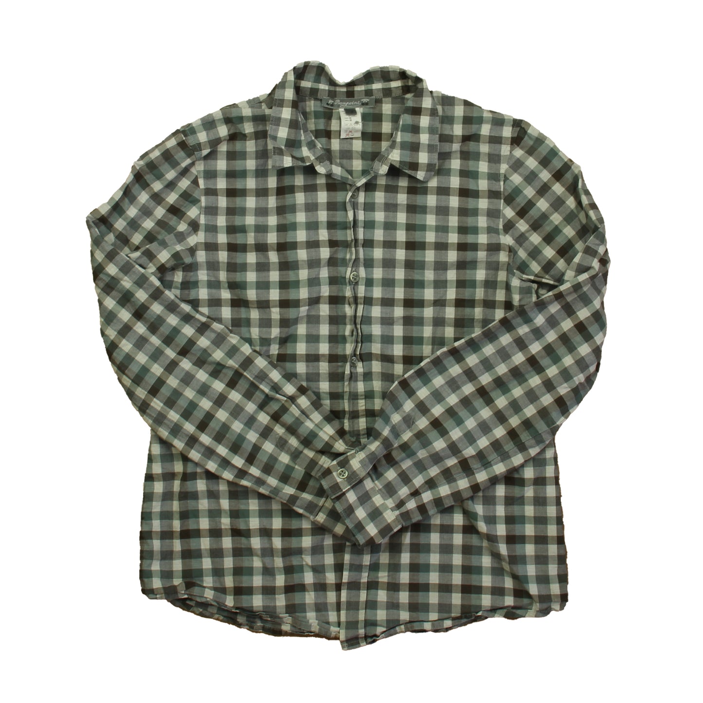 Bonpoint Boys Gray | Green Check Button Down Long Sleeve Size: 12 Years