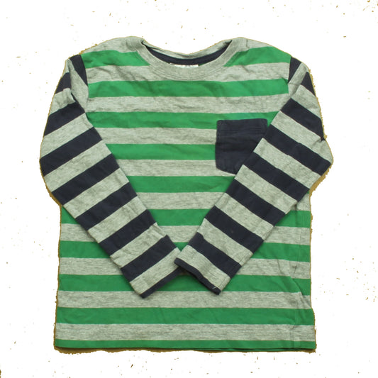 Hanna Andersson Boys Gray | Green | Navy Stripe Long Sleeve T-Shirt Size: 4T Gray | Green | Navy Stripe